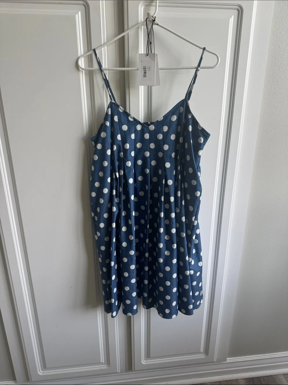 THMK Clothing boutique Blue / white Polka Dot Spaghetti Strap Dress